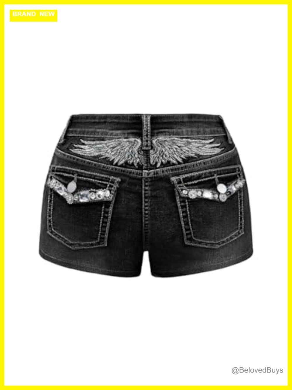 Rhinestone Denim Mini Shorts Low Rise Skinny Y2K Punk Streetwear
